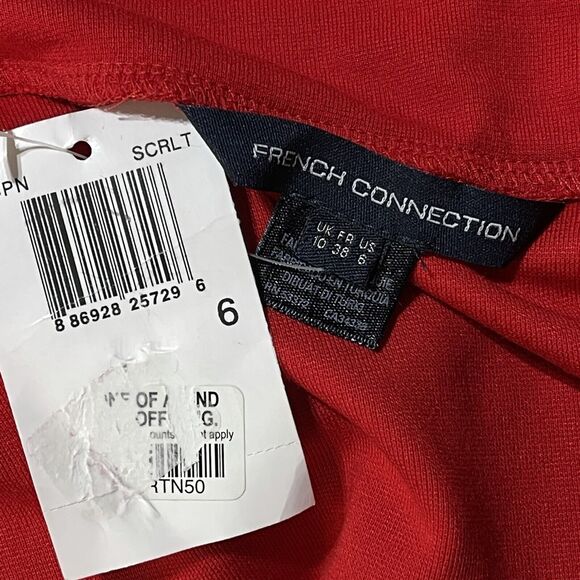 French Connection SZ 6 Bodycon Dress Off-Shoulder Cowl Neck Stretch Long Sleeve - Picture 6 of 7